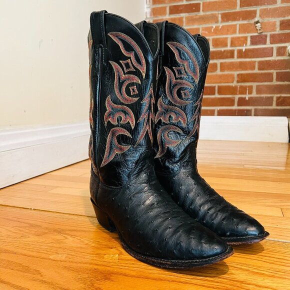 JUSTIN 8933 Made in USA Quill Ostrich Skin Western Cowboy Leather Boots Size 11 - Picture 4 of 16